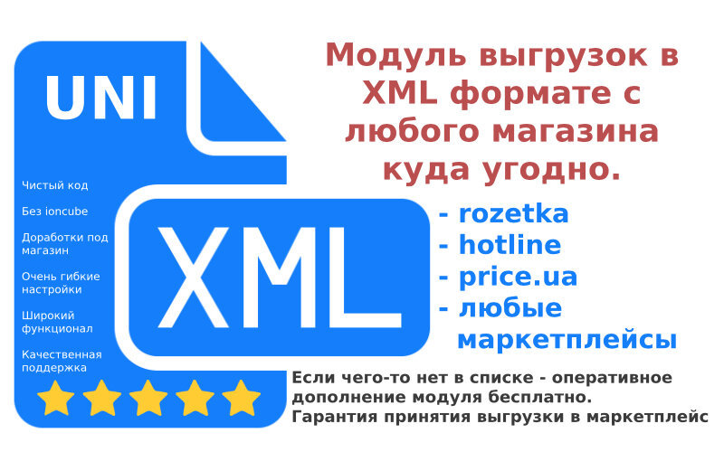 UniXML Pro - модуль выгрузки в XML формате в любые маркетплейсы v7.2
